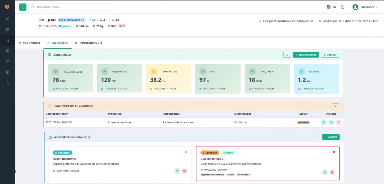 Interface du dossier patient informatisé UhaiCare